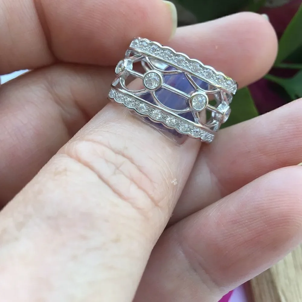Wide sterling silver CZ cage ring 8